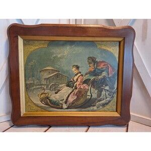 FRANCOIS BOUCHER Antique Winter Genre Landscape Photogravure Lithograph 15"X 18"